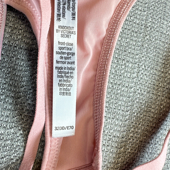 Victorias Sport Pink Front Close Zip Racerback Sports Bra 32DD High Support Gym - Picture 3 of 7